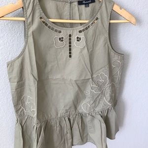 NWT Madewell Embroidered Olive Peplum Top XXS